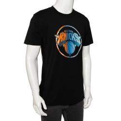 Pre Owned Marcelo Burlon Black Cotton NY Knicks Print Mesh Panel T Shirt S