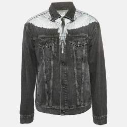 Marcelo Burlon Black Denim Wings Print Button Front Jacket L