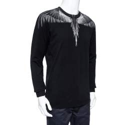 مملوكة مسبقًا Marcelo Burlon Black Wings Printed Cotton Long Sleeve T-Shirt S