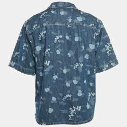 Pre Owned Marni Blue Logo Bleached Denim Short Sleeve Shirt M