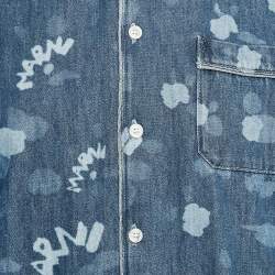 Pre Owned Marni Blue Logo Bleached Denim Short Sleeve Shirt M