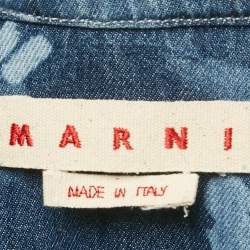 Pre Owned Marni Blue Logo Bleached Denim Short Sleeve Shirt M