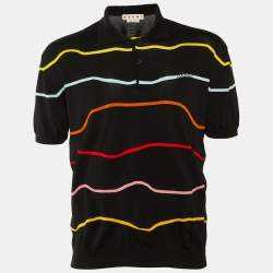مملوكة مسبقًا Marni Black Wave Cotton Knit Polo T-Shirt M