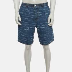Pre Owned Marni Blue Logo Print Denim Drawstring Shorts M