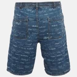 Pre Owned Marni Blue Logo Print Denim Drawstring Shorts M