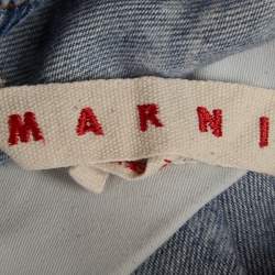 Pre Owned Marni Blue Logo Print Denim Drawstring Shorts M
