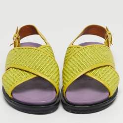 Pre Owned Marni Yellow Raffia Fussbett Flat Sandals Size 41