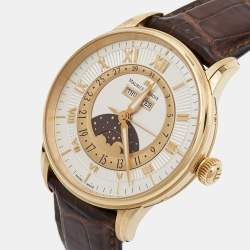 Maurice Lacroix Silver 18K Rose Gold Crocodile Leather Masterpiece Phase De Lune MP6428-PG101-11E Men's Wristwatch 40 mm
