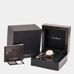 Maurice Lacroix Silver 18K Rose Gold Crocodile Leather Masterpiece Phase De Lune MP6428-PG101-11E Men's Wristwatch 40 mm