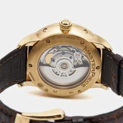 Maurice Lacroix Silver 18K Rose Gold Crocodile Leather Masterpiece Phase De Lune MP6428-PG101-11E Men's Wristwatch 40 mm