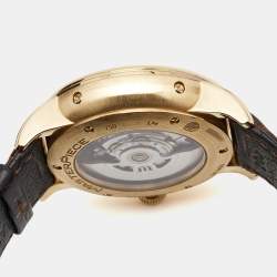 Maurice Lacroix Silver 18K Rose Gold Crocodile Leather Masterpiece Phase De Lune MP6428-PG101-11E Men's Wristwatch 40 mm