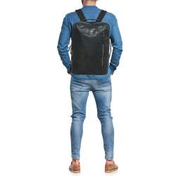 Pre Owned MCM Black Camouflage Textured Nylon Medium Dieter Backpack