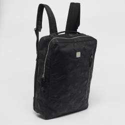 Pre Owned MCM Black Camouflage Textured Nylon Medium Dieter Backpack