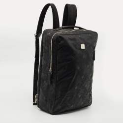 Pre Owned MCM Black Camouflage Textured Nylon Medium Dieter Backpack