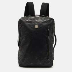 Pre Owned MCM Black Camouflage Textured Nylon Medium Dieter Backpack
