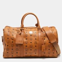 MCM Cognac Visetos Coated Canvas Ottomar Weekender Bag