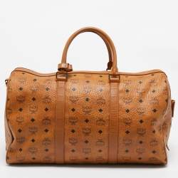 MCM Cognac Visetos Coated Canvas Ottomar Weekender Bag