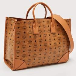 MCM Cognac Visetos Coated Canvas X-Large Muchen Tote