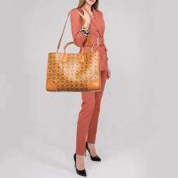 MCM Cognac Visetos Coated Canvas X-Large Muchen Tote