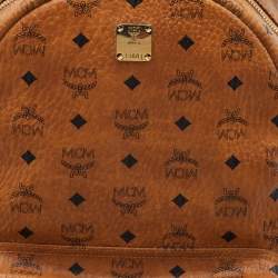 Pre Owned MCM Stark Medium Brown Visetos Coated Canvas and Leather Backpack