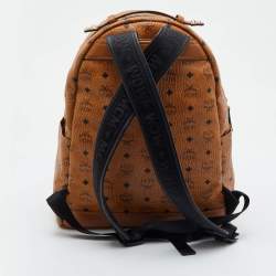 Pre Owned MCM Stark Medium Brown Visetos Coated Canvas and Leather Backpack