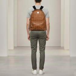 Pre Owned MCM Stark Medium Brown Visetos Coated Canvas and Leather Backpack