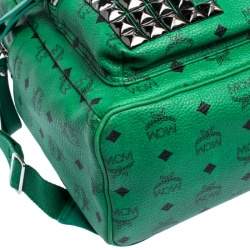MCM Green Coated Canvas and Leather Large Studs Stark Backpack