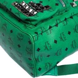 MCM Green Coated Canvas and Leather Large Studs Stark Backpack