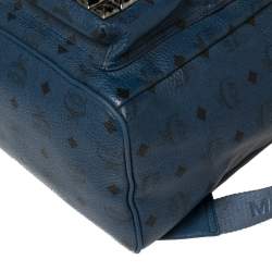 MCM Blue Coated Canvas and Leather Large Studs Stark Backpack