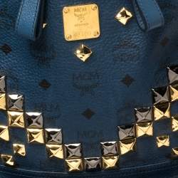 MCM Blue Coated Canvas and Leather Large Studs Stark Backpack