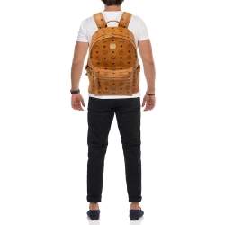 MCM Cognac Visetos Coated Canvas Medium Stark Backpack