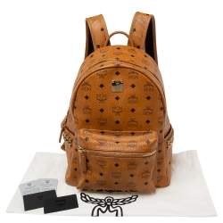 MCM Cognac Visetos Coated Canvas Medium Stark Backpack
