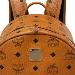 MCM Cognac Visetos Coated Canvas Medium Stark Backpack
