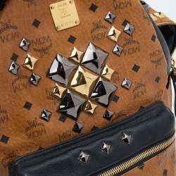 MCM Cognac/Black Visetos Coated Canvas and Leather Large Studded Stark Backpack