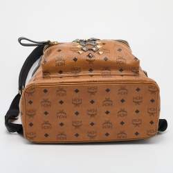 MCM Cognac/Black Visetos Coated Canvas and Leather Large Studded Stark Backpack