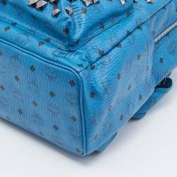 MCM Blue Visetos Coated Canvas and Leather Large Studs Stark Backpack