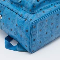 MCM Blue Visetos Coated Canvas and Leather Large Studs Stark Backpack