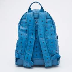 MCM Blue Visetos Coated Canvas and Leather Large Studs Stark Backpack