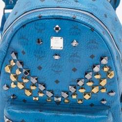 MCM Blue Visetos Coated Canvas and Leather Large Studs Stark Backpack
