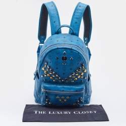 MCM Blue Visetos Coated Canvas and Leather Large Studs Stark Backpack