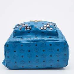 MCM Blue Visetos Coated Canvas and Leather Large Studs Stark Backpack