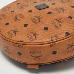 MCM Cognac Visetos Coated Canvas and Leather Round Sling Bag