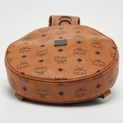 MCM Cognac Visetos Coated Canvas and Leather Round Sling Bag