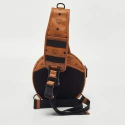 MCM Cognac Visetos Coated Canvas and Leather Round Sling Bag