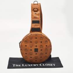 MCM Cognac Visetos Coated Canvas and Leather Round Sling Bag