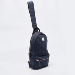 Pre Owned MCM Blue Nylon and Leather Sling Bag