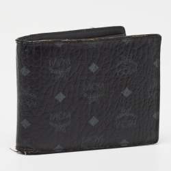 MCM Black Visetos Coated Canvas Bifold Compact Wallet