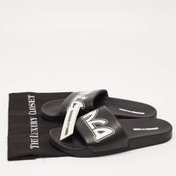 Pre Owned McQ by Alexander McQueen Black Faux Leather Logo Slides Size 42