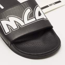 Pre Owned McQ by Alexander McQueen Black Faux Leather Logo Slides Size 42