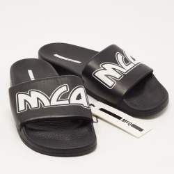 Pre Owned McQ by Alexander McQueen Black Faux Leather Logo Slides Size 42